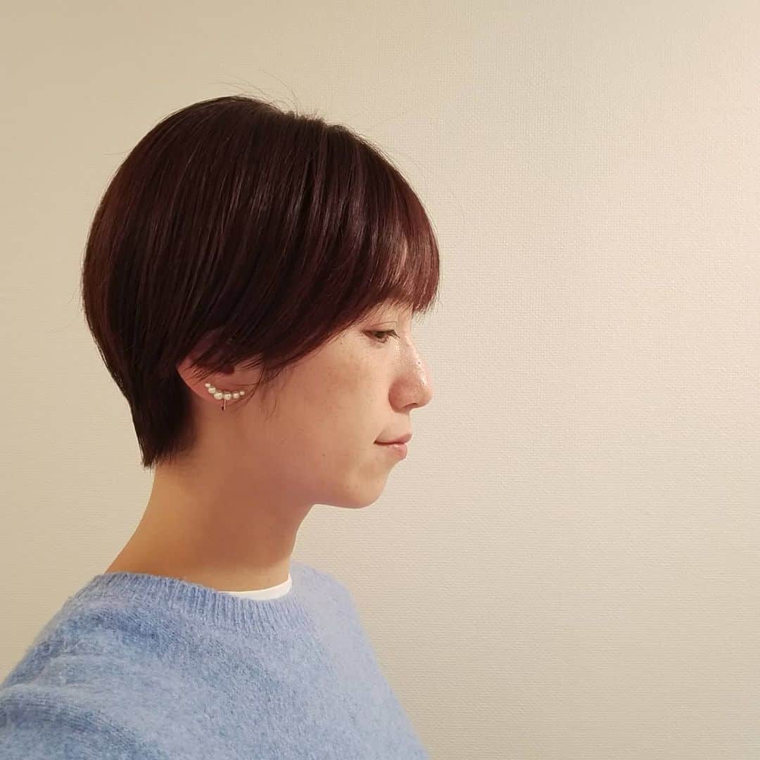 石井寛子のインスタグラム：「2020年ヘアチェンジ✁  マスク生活で メイクもどうせ取れるし、軽くでいいや〜 すっぴんでもごまかせるし楽〜  と思って過ごしてたけど いい加減マスクの自分の顔に飽てきた…👼  ので、ばっさりショートに。  これまで極力髪型でごまかしてた フェイス&ネックライン いっそのこと全部見せちゃいました。  こんな顔だったんだ〜と 恥ずかしながらも 新鮮な自分の顔🧏  潔い髪型に似合うよう 姿勢よく、過ごしたいな〜。  @arai__michio　さん いつも素敵なスタイリングと 心地よい時間をありがとうございます🎵  kankan 渋谷区元代々木町10-8 関ビル2F  美容院前には 新宿御苑で、冬の澄んだ空気を味わって😌  時間があれば季節の移ろいに 身を任せたい派。  #ショートヘア  #代々木八幡  #美容院」