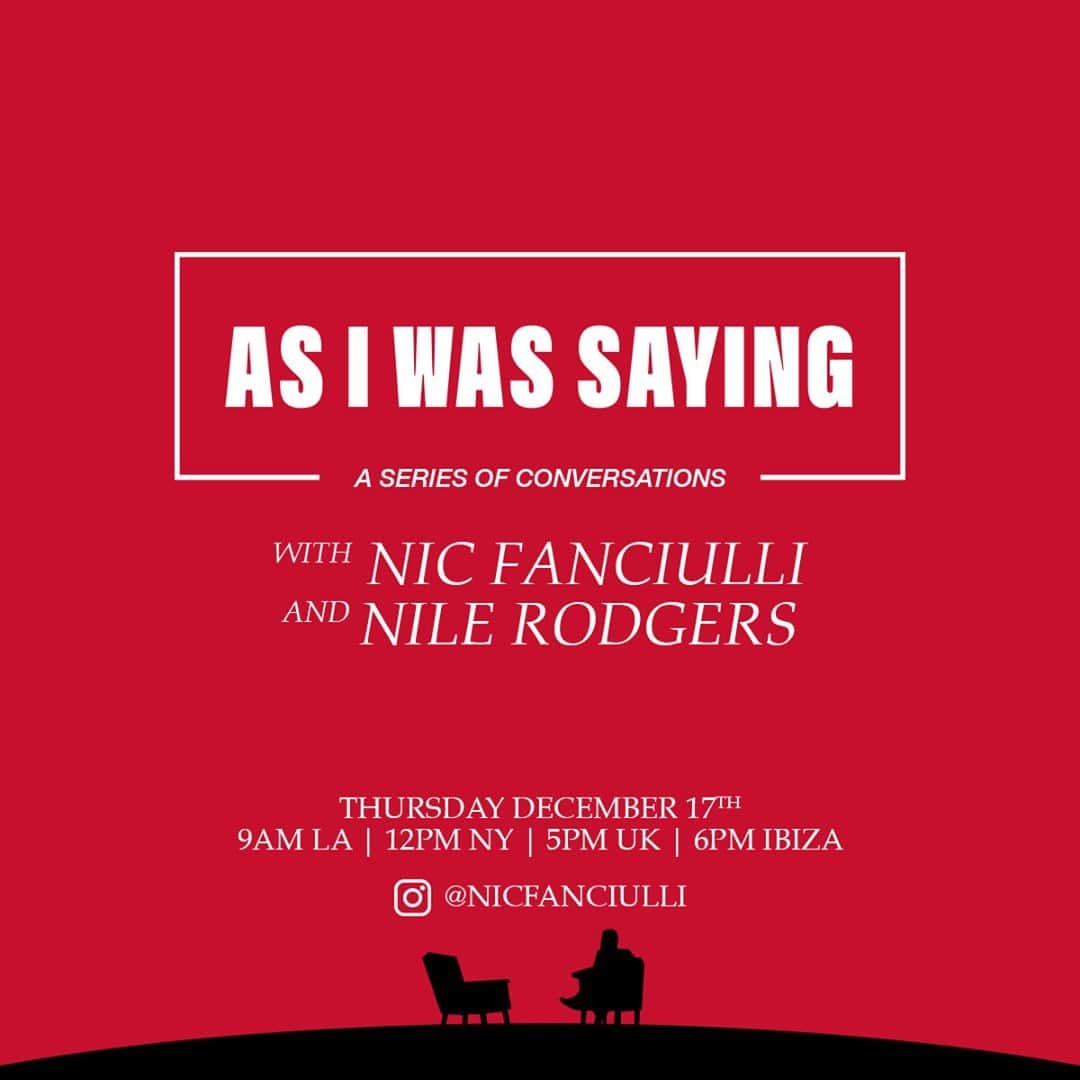 ナイル・ロジャースさんのインスタグラム写真 - (ナイル・ロジャースInstagram)「I'll be joining @nicfanciulli on Thu Dec 17th for #AsIWasSaying...a series of conversations. We will be going live on #Instagram at 12pm ET #JoinUs」12月15日 21時01分 - nilerodgers