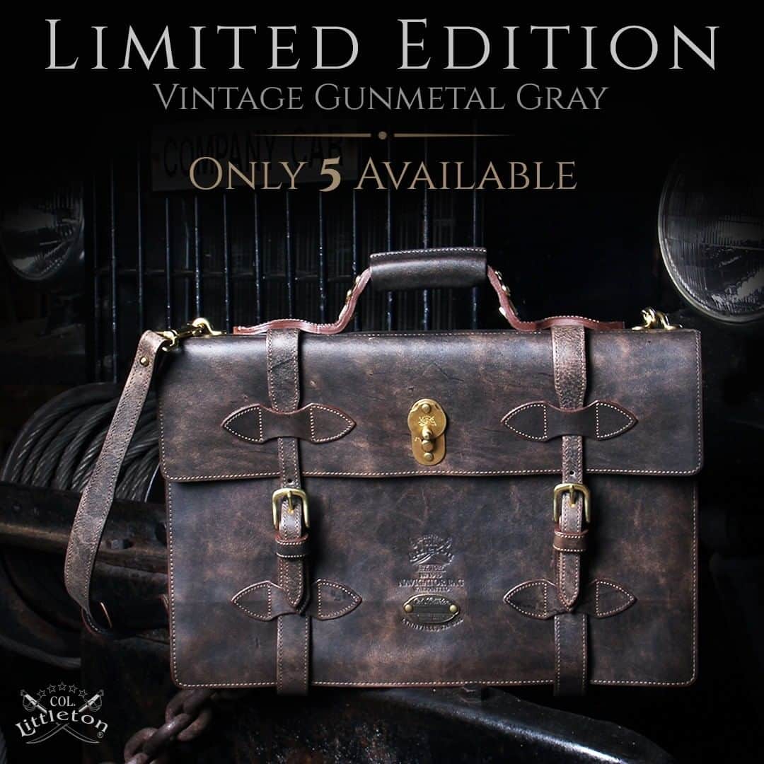 カーネルリトルトンのインスタグラム：「LIMITED EDITION Release . . . Colonel only made 5 of these Vintage Gunmetal Gray No. 1943 Navigator Briefcases and each are One-of-a-Kind! They won’t last long!! SHOP NOW link in bio.  ***FREE 2nd Day Air Shipping upgrade when you purchase one of these briefcases TODAY ONLY!*** No Code Required. #NEW #NewProduct #Vintage #VintageLeather #Briefcase #LeatherBriefcase #VintageBriefcase #OneOfAKind #PrivateStock #LimitedEdition #Leather #Leathergoods #Handmade #Handcrafted #MyColStyle #ColonelLittleton #ColLittleton #Tennessee #MadeInUSA」