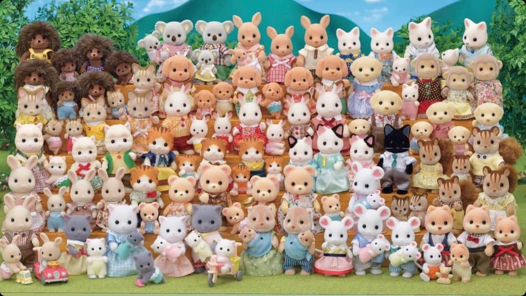 オランピアルタンのインスタグラム：「Ultimate pic of the Sylvanian Family ❤️🐹🐰🐭🐱🐶🐻🐼🐨🐵🦊🐻❤️ (stolen from @oliviakim) #sylvaninanfamilies」