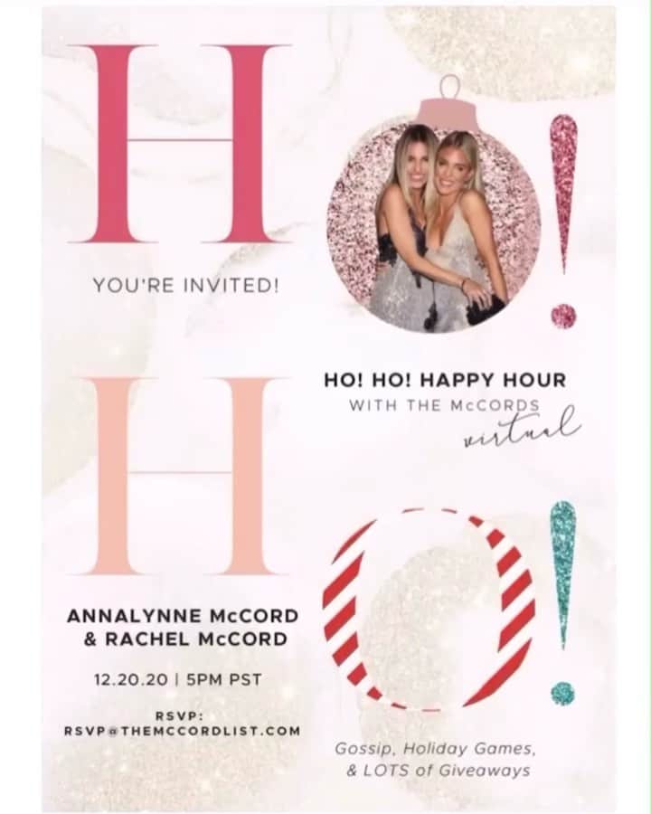 アナリン・マッコードのインスタグラム：「We wanna share a little holiday spirit with you! Rachel thinks it’s gonna be fun and games, I’m planning for a heart-2-heart (don’t tell her) but do RSVP (*link in STORY) 🎁❤️🤍✨🌲❤️🤍🎁 also... email: RSVP@themccordlist.com」