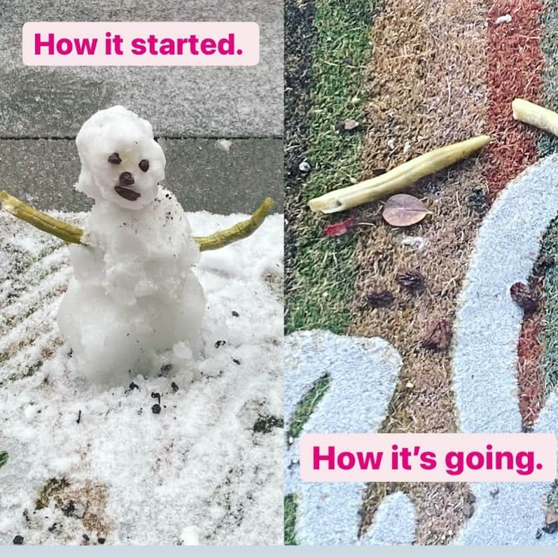 アンバー・タンブリンさんのインスタグラム写真 - (アンバー・タンブリンInstagram)「My daughter made this tiny porch snowman and Mother Nature just straight up said NO. 2020 has felt like this in so many ways and has been a truly wild, brutal year. Reflecting back, what are you grateful for and what are you ready to let go of and leave behind? Share in the comments. ✨✨❄️☃️☠️☠️☠️✨✨」12月16日 1時04分 - amberrosetamblyn