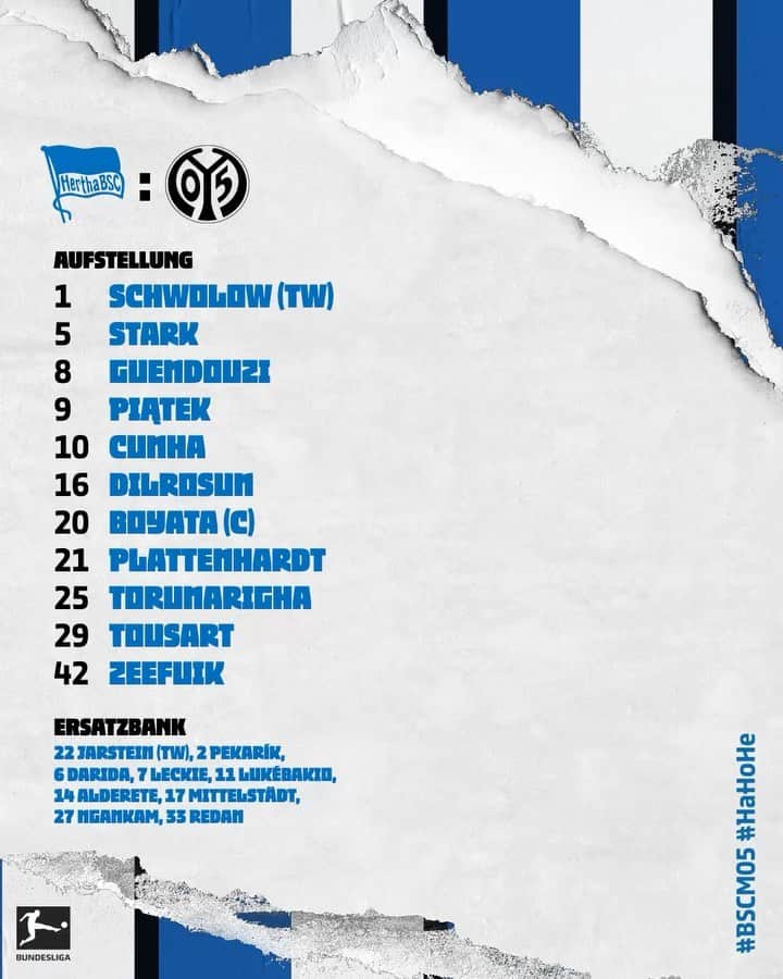 ヘルタ・ベルリンのインスタグラム：「Die 1️⃣1️⃣ für #BSCM05! ⚡️ . . #HaHoHe #herthabsc」