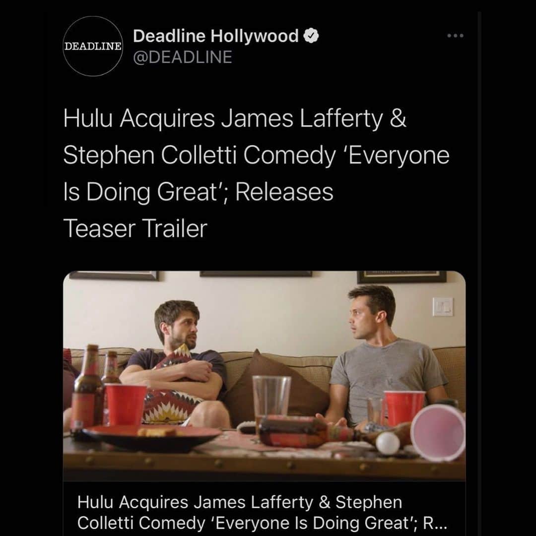 ジェームズ・ラファティのインスタグラム：「@everyoneisdoinggreat is coming to @hulu January 13th. HUGE thanks to everyone who got us here, especially you #EDGHeroes 🙌🏼」