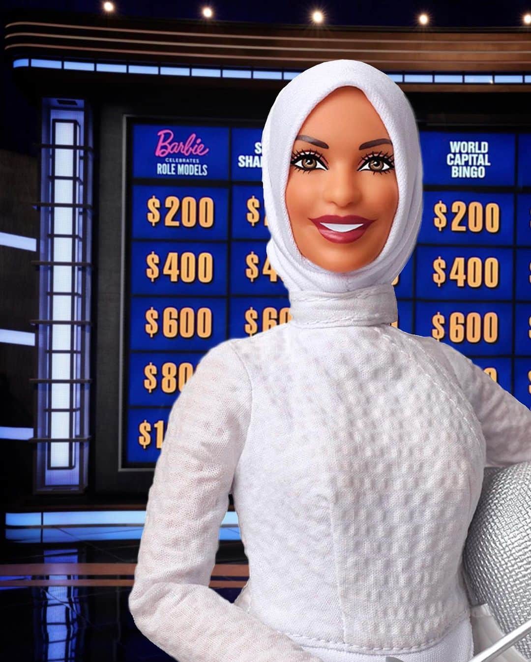 イブテハージ・ムハンマドのインスタグラム：「I loved watching Jeopardy with my family as a kid! I missed last night’s episode featuring their new iconic @barbie category, but always grateful to be featured as an answer. Honored and humbled. Also, Alex Trebek💗😢」