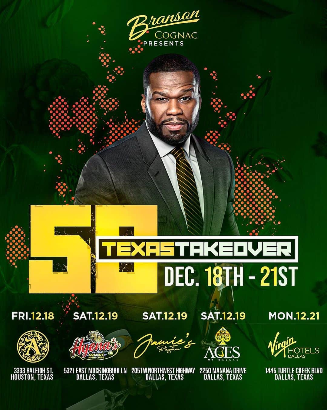 50セントさんのインスタグラム写真 - (50セントInstagram)「you know the vibes it’s take over time Texas. 💣BOOM🔥#bransoncognac #lecheminduroi」12月16日 4時32分 - 50cent