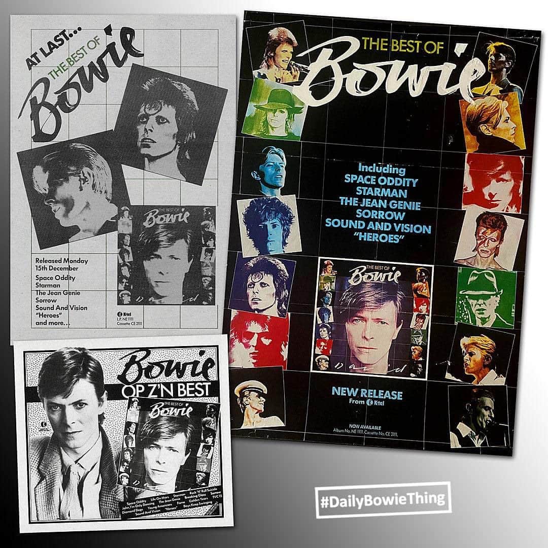 デヴィッド・ボウイさんのインスタグラム写真 - (デヴィッド・ボウイInstagram)「DAILY BOWIE THING – Day 45  “It’s a crash course for the ravers...”  It’s clear that best of/greatest hits packages are a great entry point for fans curious to learn more but that aren’t ready to take the full plunge into a considerable back catalogue.   No doubt some of you reading this discovered Bowie via such a collection, be it anything from CHANGESONEBOWIE (1976) to Bowie Legacy (2017) or one of the various compilations in-between.   Today’s #DailyBowieThing focuses on K-tel’s The Best Of Bowie, released forty years ago today. A superb compilation that contained 16 singles edited to fit on one album in chronological order.  However, the live version of Breaking Glass was conspicuous for not fitting chronologically and not even appearing on the back cover’s track-list on early UK and French pressings.   According to those early sleeves, the more fitting (for the timeline) Drive-In Saturday should have been on the record, but it wasn’t. This oversight was covered up with a sticker over the incorrect listing. It’s easy to find second-hand pressings where the stickers (along with the sleeve varnish) have been removed to reveal the original incorrect running order.   According to the very thorough Illustrated DB Discography, there is also a “French mispress (K-tel BLP 81001/NS 4119) that lists 'Breaking Glass' on the sleeve but plays 'Drive-In Saturday' instead and on the B-side replaces 'Young Americans' with 'Beauty And The Beast' and 'Breaking Glass'.”  The Best Of Bowie was a hit around the globe (excepting North America where it was unreleased), reaching #2 on the UK album chart. But it remains a challenge for the completist as outlined on aforementioned IDBD: https://smarturl.it/KtelBestOfBowieIDBD  But this was nothing compared to the myriad versions of EMI’s Best Of Bowie released in 2002. There were 20 different regional variations of this compilation each with a different tracklisting.   #DailyBowieThing  #BestOfBowie  #BowieMispress」12月16日 8時56分 - davidbowie
