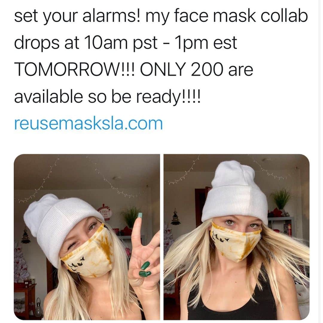 ジョーディン・ジョーンズさんのインスタグラム写真 - (ジョーディン・ジョーンズInstagram)「My face mask collab drops TOMORROW on @reusemasks website! Only 200 masks produced so set your alarms!!! 10am pst - 1pm est 💛💛💛💛💛💛🦋🦋🦋🦋🦋🦋」12月16日 9時40分 - jordynjones