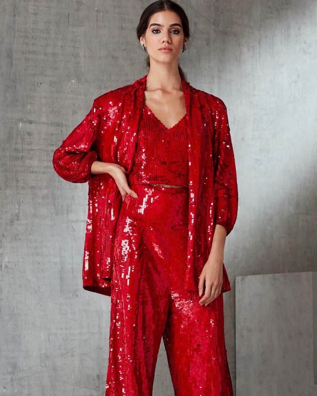 ロザ チャのインスタグラム：「Red sequins (Kaftan ref.: 23.11.2125, Top ref.: 08.11.0859 e Calça ref.: 18.112038) #rosacha」