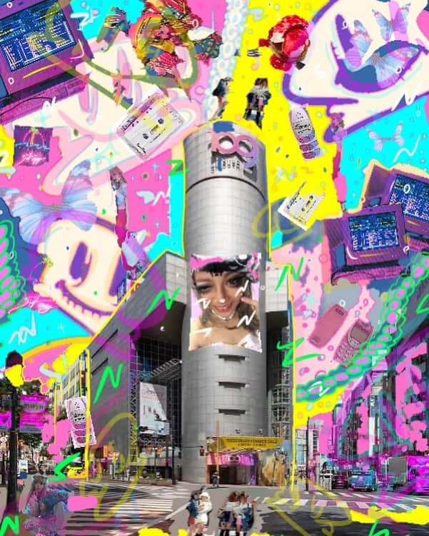 あさちるのインスタグラム：「@chillart.tokyo  💛💖🧽💖🐠  #渋谷109路上ライブコンテスト」