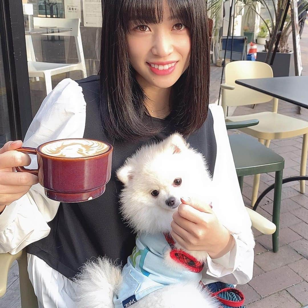 仙石みなみさんのインスタグラム写真 - (仙石みなみInstagram)「. この前アカリとなぎちゃんとデートしたよ❤️ トトロのラテ可愛いかった〜 . #佐保明梨 #アプガ #uug #yellow #cafe #latteart #terrace #dog」12月16日 20時51分 - sengoku_minami