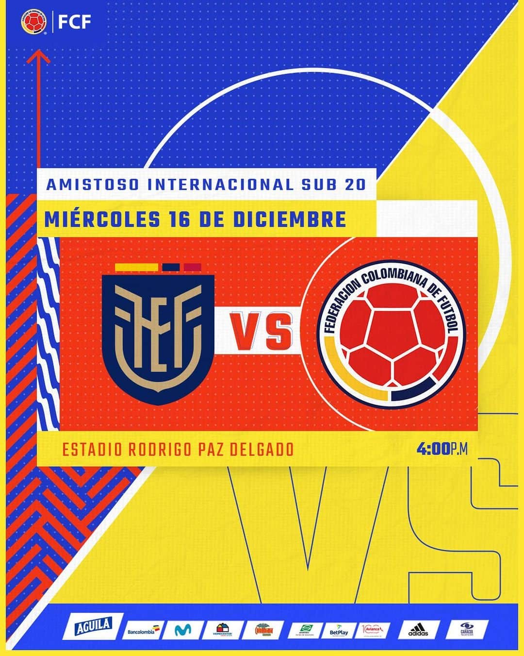 サッカー コロンビア代表チームのインスタグラム：「¡Hoy juega la Sub 20! 🙌  Nuestra Selección Masculina Sub 20 sigue con su preparación para el Sudamericano 2021  🆚 🇪🇨 @latriecu  🏆 Amistoso Internacional Sub 20 🕡 4:00 p.m. 🏟Rodrigo Paz Delgado  #VamosColombia🇨🇴」