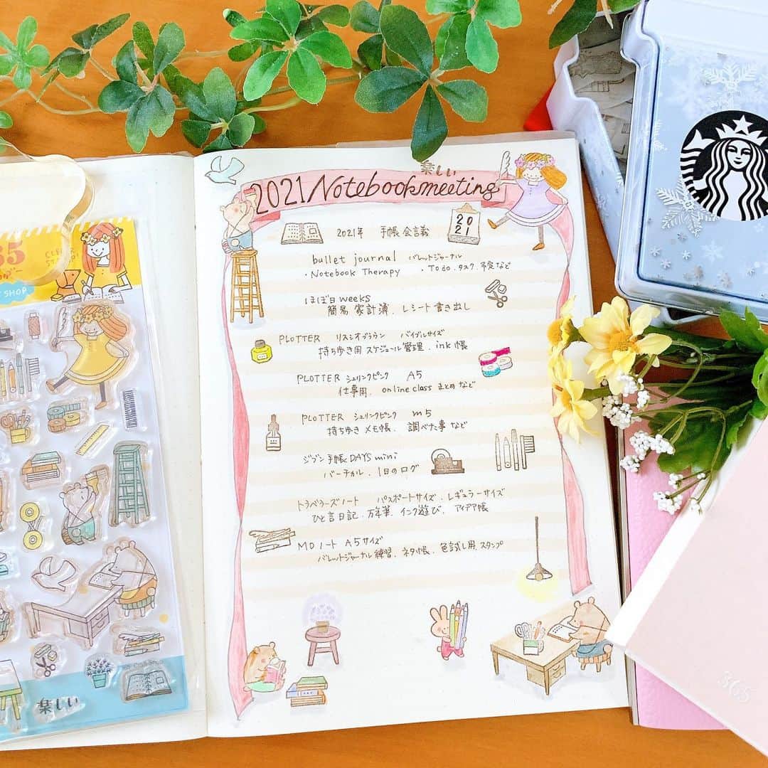 ＊kumi＊さんのインスタグラム写真 - (＊kumi＊Instagram)「2020.12.16.水  @_sakuralala_  さんの365クリアスタンプ「CRAFT SHOP」を使って、手帳会議のページ💕  スタンプでページを作るときは、トレーシングペーパーなどにスタンプを押して型抜きしたものを、手帳に並べて配置を決めています。 スタバのクリスマスオーナメントの缶に入れて保存してますが、この缶がまた可愛い😍  そして来年、初めてジブン手帳に挑戦。（トラベラーズノートにいれてます） 新発売のDAY‘s miniなのでまだ使い方があやふやの状態ですが、1月1日からしっくりくる使い方が出来るのかいささか不安😅  その他、プロッターとマークスのシステム手帳は今年と使い方は変わらず。 ほぼ日weeksも同じく簡易家計簿。 バレットジャーナルを中心に、こんな感じで来年の手帳が出揃いました✨  書き出してみて思ったけど ………多いね😂💦 (しかも全部書き切れてません🤣)  #バレットジャーナル#バレットジャーナル初心者 #バレットジャーナルの中身 #トラベラーズノート#プロッター#plotter#クリアスタンプ#スタンプ#stamp #sakuralala#sakuralala365 #travelersnote#travelersnotebook#bulletjournal #bujo #手帳#スケジュール帳#手帳タイム#ノート#マステ#文房具#文具#文具好き#シール#スタバ#スターバックス」12月16日 13時57分 - kumitea6002