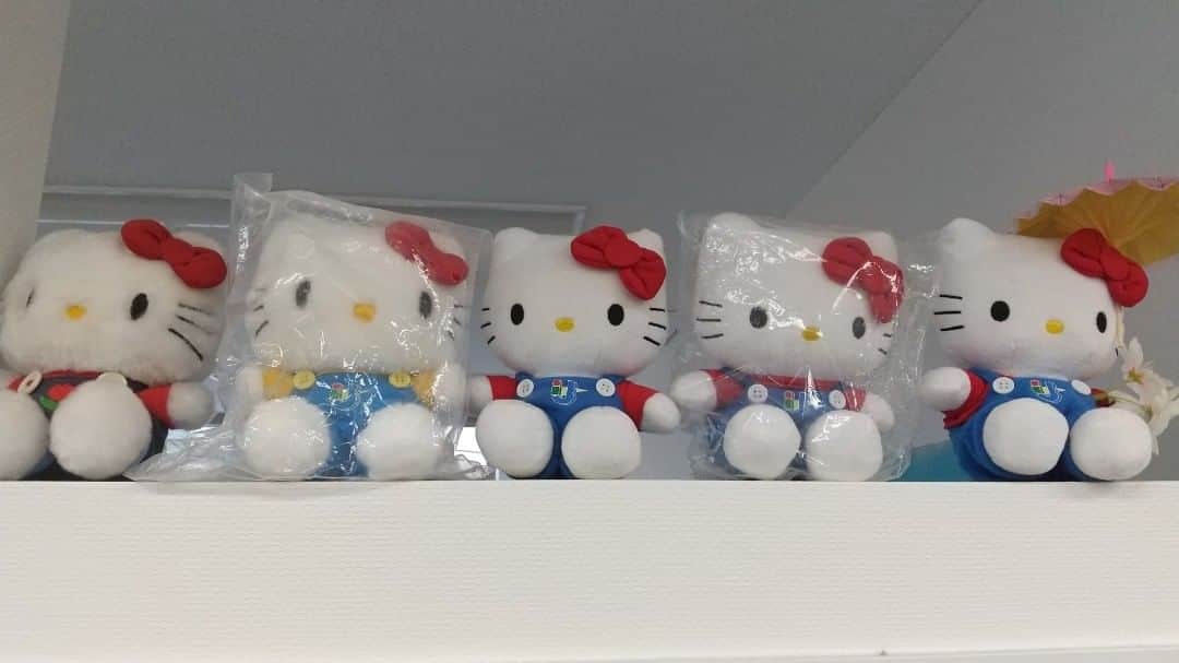 ?ユーポス?【公式】のインスタグラム：「こんにちは(＾◇＾) 今日は事務所を少しご案内します。 本部ではキティが私達の仕事を監視してくれています(笑)いつからか並べるようになってしまいました(^^♪」