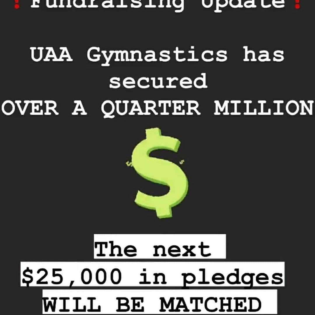 Inside Gymnasticsさんのインスタグラム写真 - (Inside GymnasticsInstagram)「Reposted from @uaagymnastics ❗️Fundraising Update❗️  With exactly 2 months to go UAA Gymnastics has secured OVER A QUARTER MILLION DOLLARS, keep the momentum going gymternet 💚💛  💵 Reminder that the next $25,000 in pledges WILL BE MATCHED: https://bit.ly/athleticpledgeform (direct link or can be found on GoFundMe pledge button)  #saveuaagymnastics #BeAPerfect10  . . . . #fundraiser #fundraising #charity #donate #nonprofit #community #support #help #donation #donations #dogood #instagood #socialgood #education #nonprofitorganization #makeadifference #hope #gymnastics #gym #gymnast #gymmotivation #gymlife #training #handstand #fit #sport #gymnasticslife」12月16日 14時43分 - insidegym