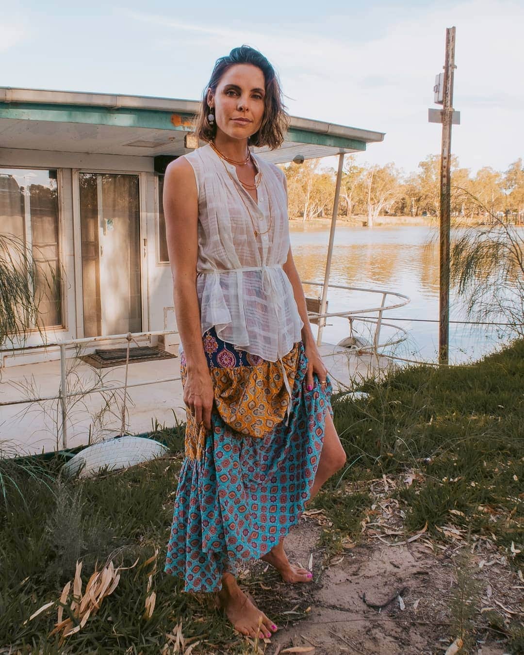 ミーガンパークのインスタグラム：「Summer ease // Anna @gypsyfind wears the Azra Tiered Skirt & Chiffon Belted Top x Receive free express shipping on all Aus orders over $100 this week - ends Friday x」