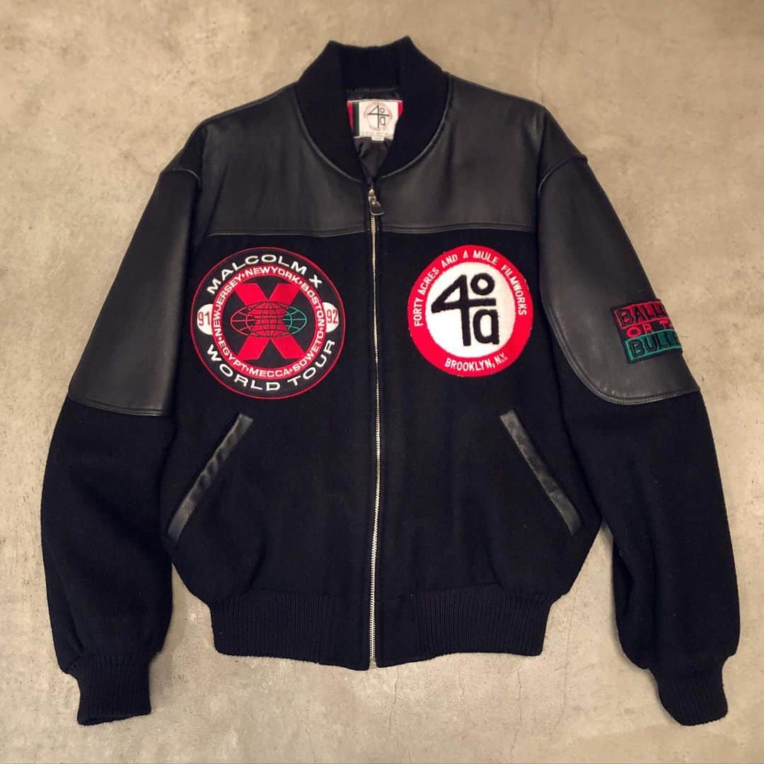 birthdeathさんのインスタグラム写真 - (birthdeathInstagram)「⚡︎ New Arrival ⚡︎  90's  Spike Lee 40 Acres & A Mule Filmworks "Malcom X" leather and wool varsity jacket size L  #birthdeath #vintage #spikelee  #40acres #malcomx #fightthepower」12月16日 17時37分 - birthdeath_tokyo
