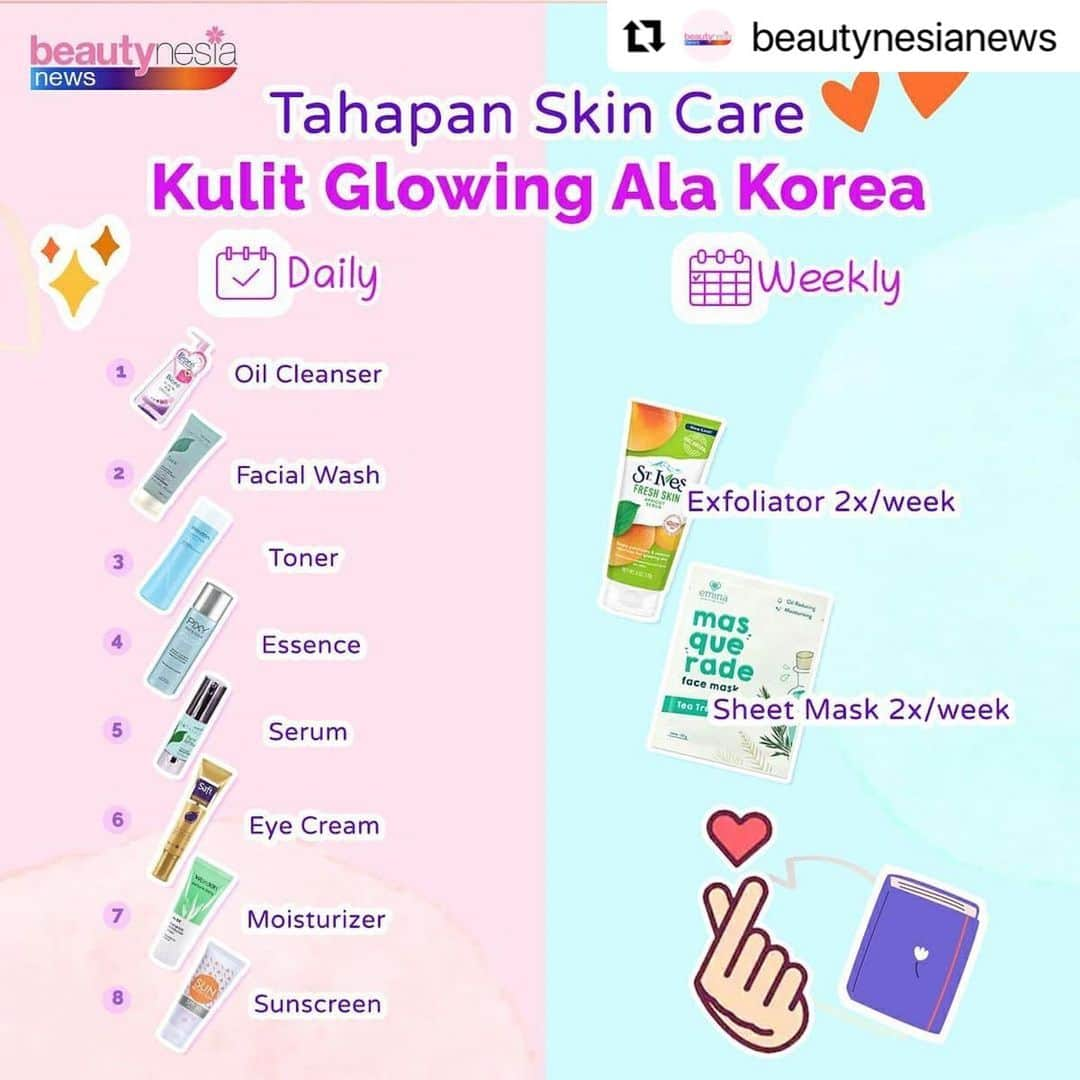 Beauty | Health | Fashionさんのインスタグラム写真 - (Beauty | Health | FashionInstagram)「#Repost Follow @BeautynesiaNews untuk info lebih lengkap 🥰✨・・・ Siapa nih yang kalo nonton drakor malah fokus sama kulit artis artisnya😍✨. Mulus nan glowing beb! Ternyata ada beberapa urutan skincare yang sebenernya bisa banget loh kita lakukan sehari hari. Eits tapi gak semuanya dicoba dalam satu hari. Ada jadwal mingguannya juga dong, seperti exfoliator dan sheet mask.⁣ ⁣ Coba diantara urutan skincare ini mana yang belum pernah kamu lakuin nih beb😉 ?⁣⁣ ⁣⁣ Tag teman kamu juga yuk yang lagi tergila gila sama drakor dan mau punya kulit mulus kaya mereka!⁣⁣ ⁣⁣ Yuk glowing bareng bareng yuk✨😘!⁣⁣ ⁣ —⁣ #BeautynesiaNews #TipsSkincare #TipsCantik #TipsKecantikan #InfoKecantikan #UrutanSkincare #SkincareStep #SkincareRutin #FacialWash #SkincareDiRumah #Glowing2020 #Glowskincare #Glowskin #10stepKoreanSkincare #KoreanSkincare #KoreanSkin #KoreanSkincareRoutine #KoreanSkincareProducts #KoreanSkincareTips #SkincareKoreaOriginal #KoreanGlow #KoreaSkin」12月16日 17時44分 - beautynesia.id