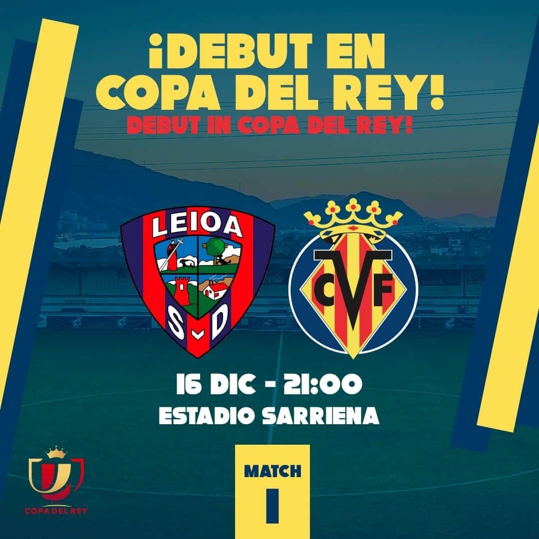 ビジャレアルCFのインスタグラム：「¡Comienza una nueva competición para el Submarino! . 🆚 @sdleioa_oficial  ⌚ 21.00h 🏟 Estadio Sarriena 🗓️ 1ª Eliminatoria 🏆 #CopaDelRey 📺 @dazn_es 📱 #copadelreydazn .  It’s a new competition for the Yellows to try out this season! . 🆚 @sdleioa_oficial  ⌚ 9pm CET 🏟 Sarriena 🗓️ Round of 32 🏆 #CopaDelRey  #Villarreal #futbol #football #soccer」