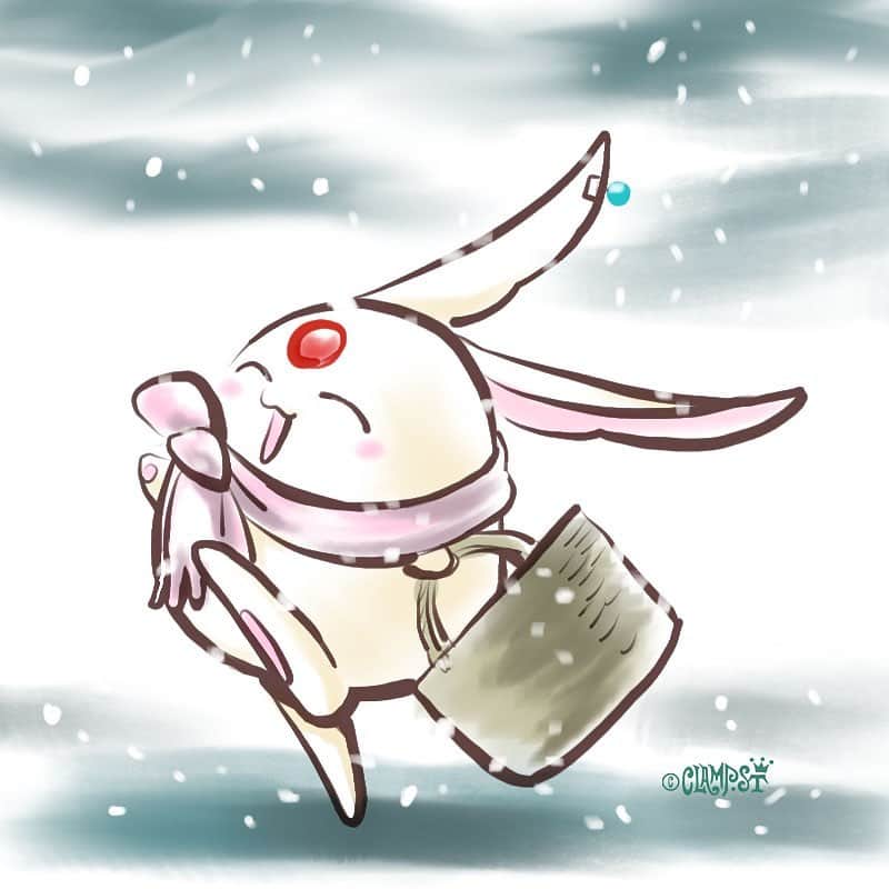 猫井椿のインスタグラム：「お買いものモコナ  Mokona on a snowy day」