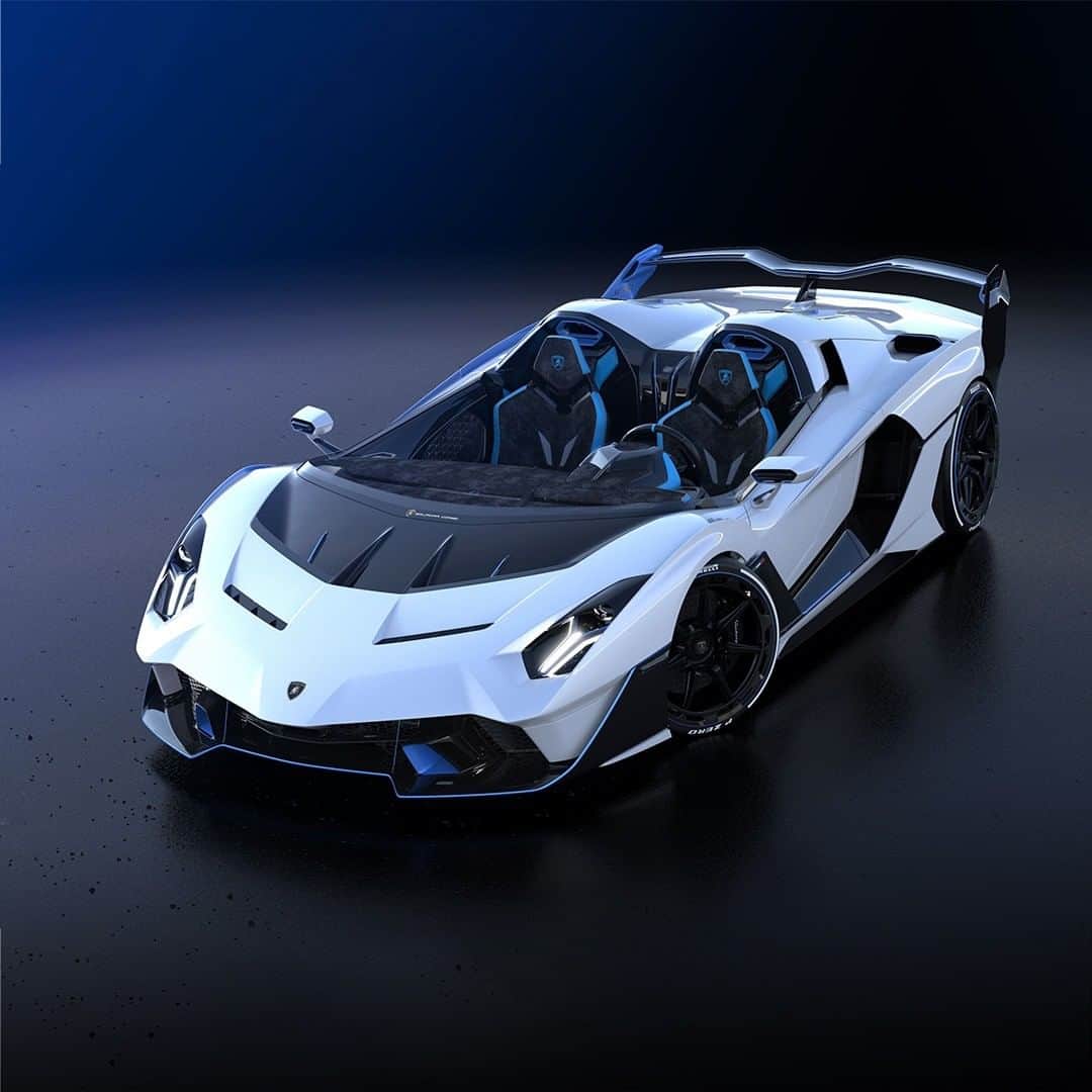 ランボルギーニのインスタグラム：「Approved for road use and ready to make you dream: the new Lamborghini SC20 is a V12 open-top track car engineered by @lamborghinisc and designed by Centro Stile Lamborghini.   Extreme in its design and performance, this one-off combines aerodynamic racing solutions and exclusive lines and details.  #Lamborghini #SC20 #LamborghiniSquadraCorse #CentroStileLamborghini」
