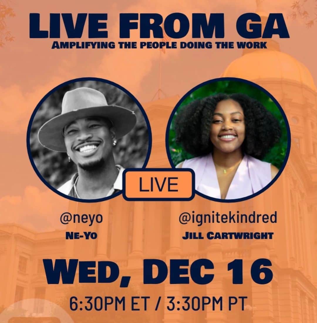 NE-YOのインスタグラム：「Make sure to tune in TONIGHT for my conversation with @ignitekindred about the importance of the upcoming Senate runoff election in Georgia!! #LivefromGA  #ThankYouGA」