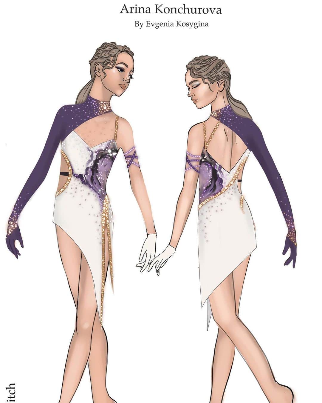 エフゲーニヤ・コスイギナのインスタグラム：「Ещё одно прекрасное платье для Арины Кончуровой!   Стильное,интересное, очень оно мне нравится! Я переживала,как будет реализована цветная часть! Выглядит необычно! Особенно на льду🖤  Мастер- прекрасная  @irina_roskosh ❤️😍」