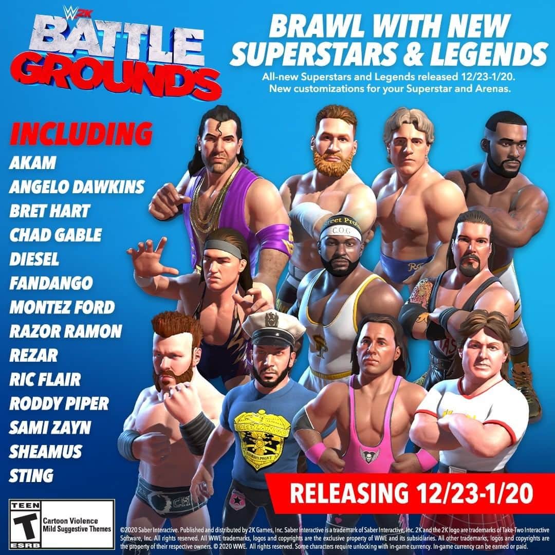 2Kさんのインスタグラム写真 - (2KInstagram)「Check out the new Superstars and Legends coming to #WWE2KBattlegrounds 12/23-1/20! Trust us, you won't want to miss this! 🎉 http://2kgam.es/2Wm0MuJ」12月17日 0時00分 - 2k