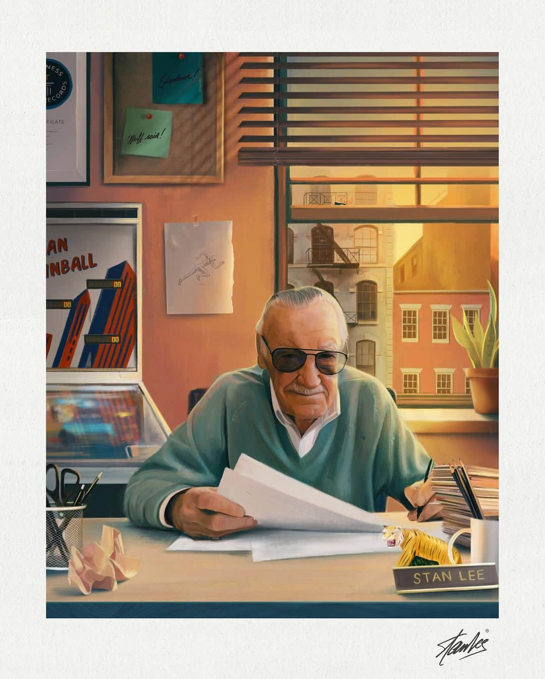 スタン・リーさんのインスタグラム写真 - (スタン・リーInstagram)「“I’m happiest when I’m working. If I’m not working, I feel like I’m wasting my time.” -Stan Lee  @freyabettsart captured Stan in his natural habitat creating iconic stories and characters in this exclusive fine-art print that’s ONLY available through 12/20! 👀 Each portrait comes with a hand-signed and numbered Certificate of Authenticity. Head over to @themoorartgallery to get your print and a brand new limited edition retro variant pin by @jarenhemphillart before they disappear forever! #StanLee #TheRealStanLee」12月17日 2時02分 - therealstanlee