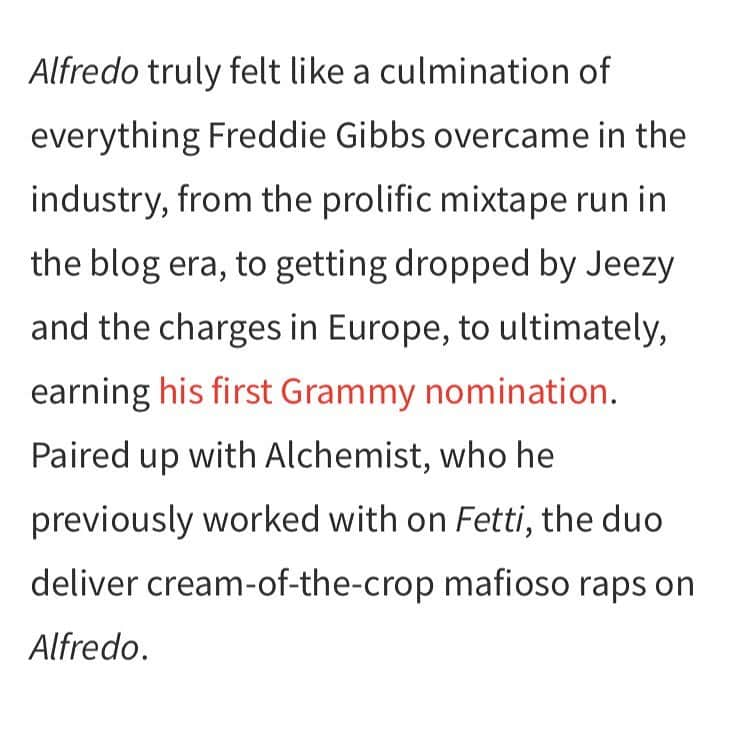 Freddie Gibbsさんのインスタグラム写真 - (Freddie GibbsInstagram)「@hotnewhiphop 🍝🏆 #ALFREDO」12月17日 2時08分 - freddiegibbs