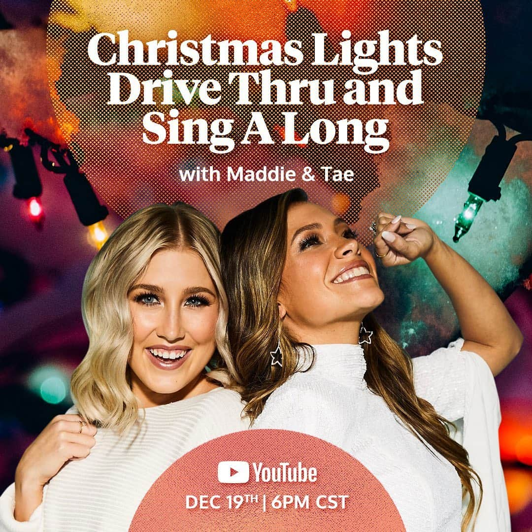 Maddie & Taeさんのインスタグラム写真 - (Maddie & TaeInstagram)「Anyone else LOVE looking at Christmas lights orrrr is that just us? 😉 We thought it’d be fun if we could all do it together so we are going LIVE this Saturday, December 19th @ 6pm CST on @YouTube. Join us as we sing songs off #WeNeedChristmas, all while driving through a holiday light spectacular!! (Link in bio)」12月17日 3時17分 - maddieandtae