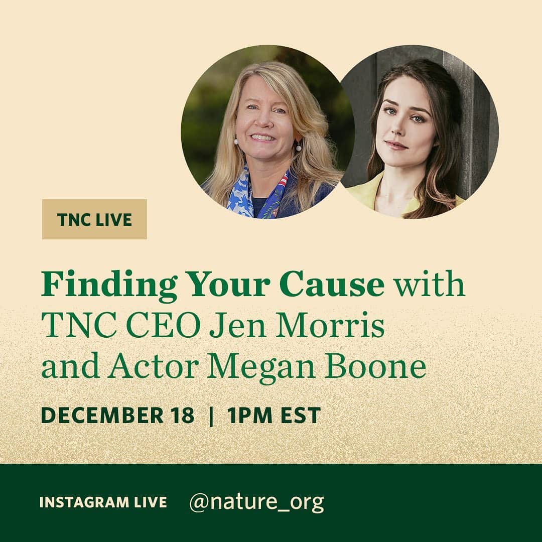 メーガン・ブーンのインスタグラム：「Join me and The Nature Conservancy CEO @jenmorrisnature for my first-ever Instagram Live. I promise to be slightly nervous but minding my chattiness while we talk about life on Earth and the work of building on our Naturalist community & movement to protect it all for future generations. I’ll be answering a few of your questions, too.  Friday, Dec 18 @ 1pm. @nature_org」