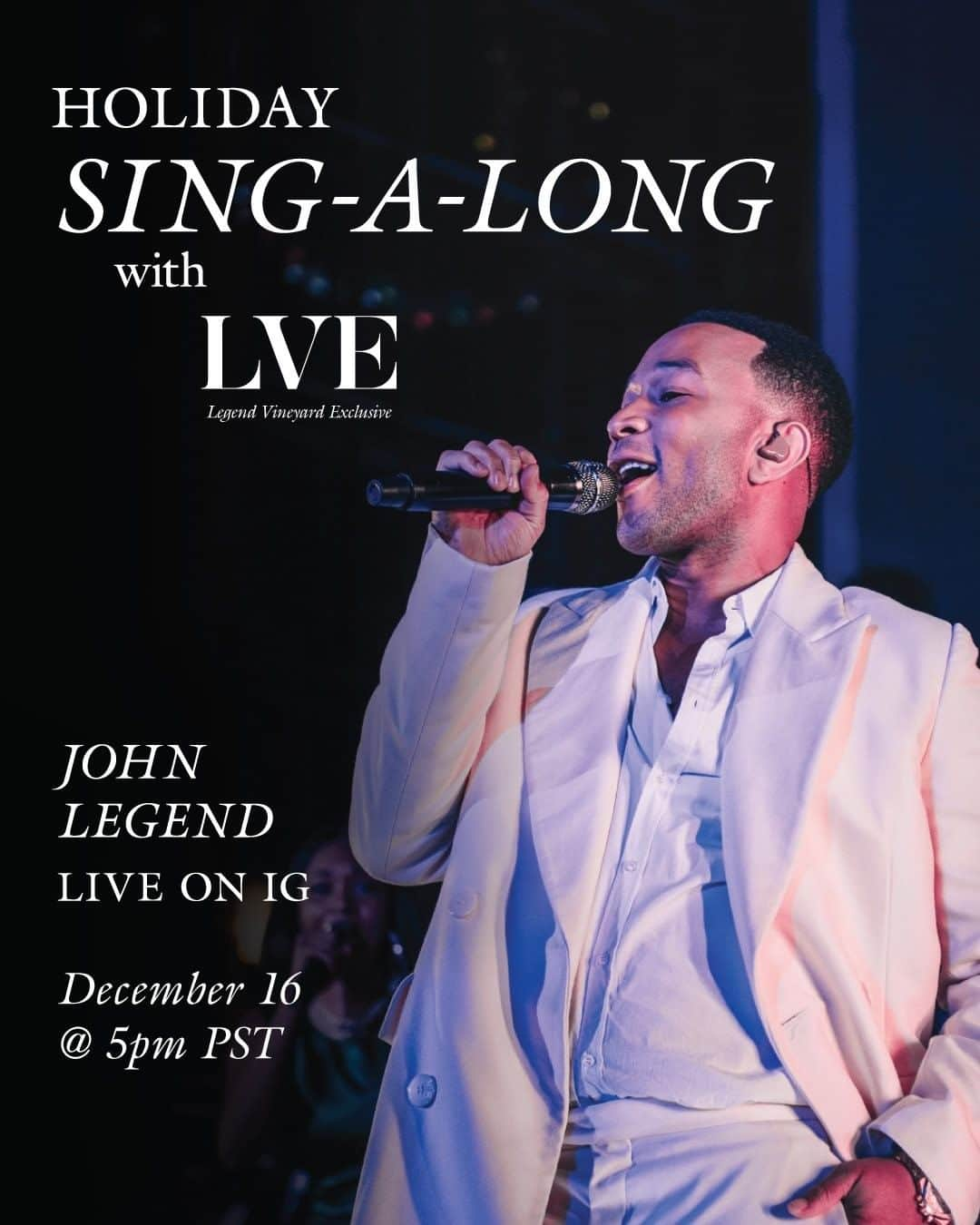 ジョン・レジェンドさんのインスタグラム写真 - (ジョン・レジェンドInstagram)「Tonight at 5pm PT I'll be live on the @lve_wines IG account singing some of my favorite songs from #ALegendaryChristmas - so grab your favorite bottle of LVE and join me!」12月17日 4時52分 - johnlegend