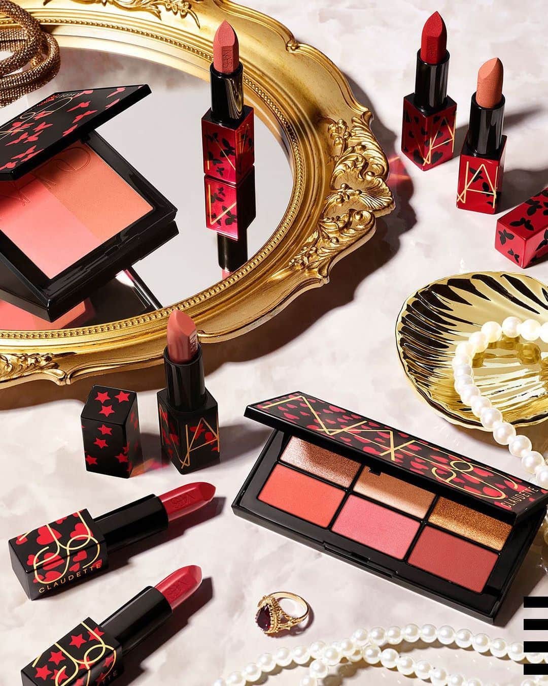 のインスタグラム：「The muse that inspired @narsissist’s new, limited-edition Claudette collection was none other than founder Francois Nars’s mother herself ❤️ The gorgeous lineup includes flattering shades of eyeshadow, blush, and sheer and matte lipsticks inspired by her iconic style that’ll make anyone feel très chic 💄 … Audacious Lipstick  Audacious Sheer Matte Lipstick St. Germain des Pres Eyeshadow Palette Claudette Cheek Duo」