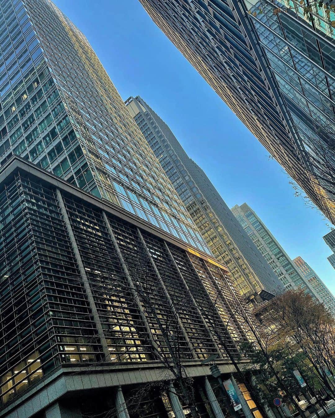 里海のインスタグラム：「朝の東京オフィス街🏢☀️  #ビルが好き」