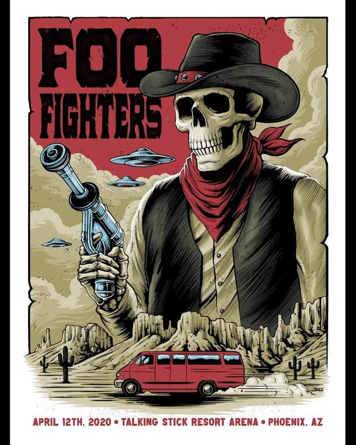 フー・ファイターズのインスタグラム：「Foo Fighters work with talented artists for nearly every show to create unique poster art. Unfortunately 2020 was a unique year so we didn’t get to share these on tour. That said, if you would like a one-of-a-kind poster from a show that didn’t happen, they are now available in the store (link in bio). And if you like the art, please check out the artists below!!   Poster artists:  Brandon Heart / @f4dstudios  Jason Malmberg / @artbydecabet  Justin Kamerer / @angryblue  Gregg Gordon / @gigartsf  Justin Helton / @statusserigraph  Jeff Wood / @zenmysticstudio  Dan Black / @landlandcolportage  Neal Williams / @epicproblemz  Shawn Ryan / @burlydesign Brian Ewing / @brianewing  Dave Kloc / @davekloc  Dan Dippel / @1000styles」