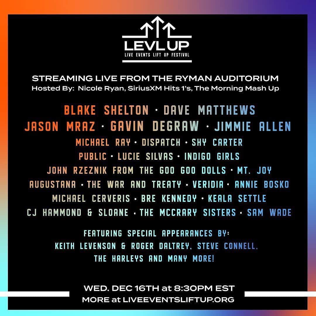 ジェイソン・ムラーズのインスタグラム：「Tune in today at 8:30 PM EST for @levlupfest, a festival of music & stories of life on & off the road. All proceeds raised will benefit MusiCares, the Roadie Clinic, and Country Music Association Foundation (CMAF). Join us at bit.ly/LEVLUPFEST #levlup」