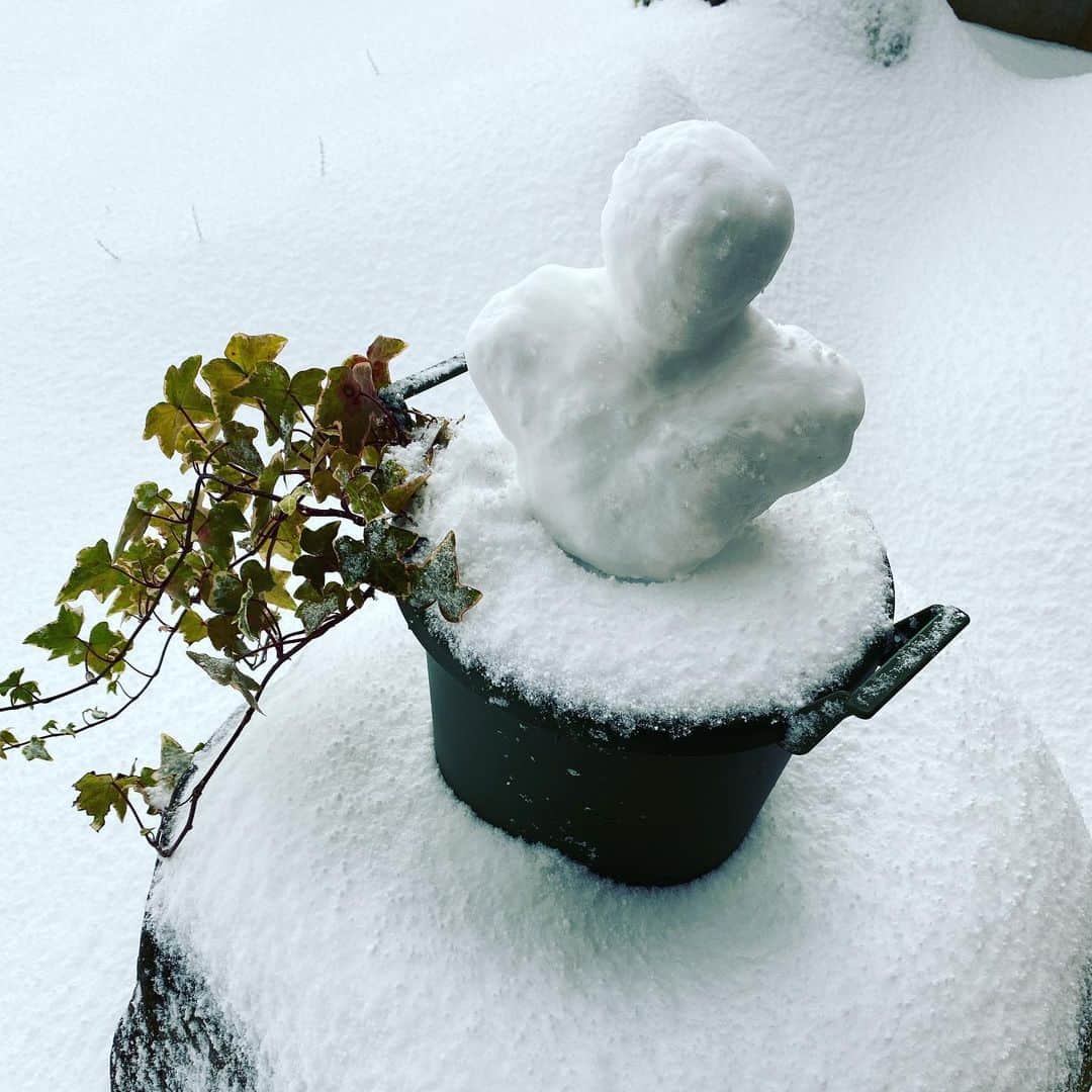 三浦友加さんのインスタグラム写真 - (三浦友加Instagram)「雪かきの後、 かわいい小さい雪だるまをサッと作るつもりが雪のくっつきが悪くて妙な方向に… 寒いので撤収！ マイナスになると歯に沁みる。 古傷が蘇る。  皆様、この寒波お気をつけてお過ごし下さいませ。」12月17日 9時18分 - miurayuka