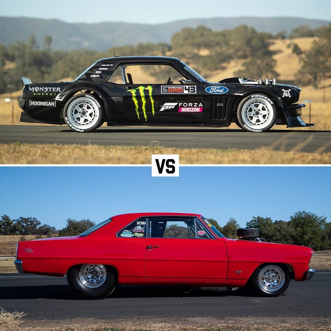 のインスタグラム：「Next up on Hoonicorn Vs The World: the Hoonicorn VS full drag spec, +1000hp, '66 Nova. Who you putting your money on? #HoonicornVsTheWorld #Hoonicorn」