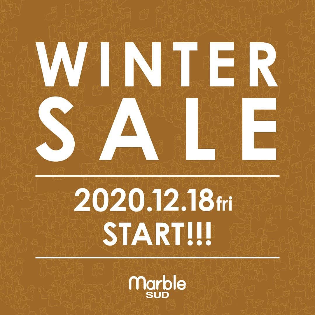 marbleSUD(マーブルシュッド) のインスタグラム：「いよいよ、直営店でのWINTER SALEがスタートします。刺繍やプリントのオリジナル商品をはじめ、インポートやキッズなどなど、今すぐ使えるアイテムをMAX50%OFFでお求めいただけます。さらに！お店SALEのお楽しみ、サンプルアイテムも盛り沢山でご用意しております！この冬のBIGチャンスをお見逃しなくっ!!!!! 👚 《開催期間》 2020年12月18日(金)〜：恵比寿本店、自由が丘店、下北沢店、原宿店、吉祥寺店、静岡店、ルクア イーレ店、京都伊勢丹店 2020年12月25日(金)〜：枚方T-SITE店  《営業時間》 路面店は、通常営業です。ナイター営業の実施はございませんので、ご了承ください。 商業施設内の店舗は、各商業施設の公式サイトでご確認をお願いいたします。  《サンプル販売店舗》 恵比寿本店、自由が丘店、下北沢店、原宿店、吉祥寺店、静岡店、ルクア イーレ店 👚 【新型コロナウイルスの感染拡大防止対策の取り組み】 SALE開催にあたり、お客さまとスタッフの安心安全を守るため、新型コロナウイルスの感染拡大防止に尽くしてまいります。 スタッフの手洗い・うがい、マスクの着用の義務化、店内の換気、アルコール消毒など徹底して行っております。また、スタッフの手指のこまめなアルコール消毒を促してまいります。混雑時にはご入店いただける組数を制限させていただく場合もございますので、ご了承くださいませ。また、感染拡大防止を考え、お客さまにおかれましても、ご来店の際はマスクの着用、入店後の手指のアルコール消毒にご協力をお願いいたします。」
