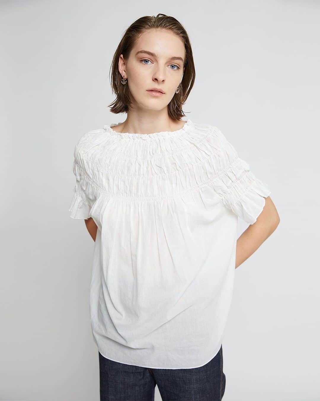 のインスタグラム：「The second half of our ‘Squadron’ collection has docked! All crafted in GOTS certified organic cotton, or linen, by our @fairtradecertified makers in Chennai, India. The beloved Shirred Blouse is online and instore now with more styles coming in the next few days.」