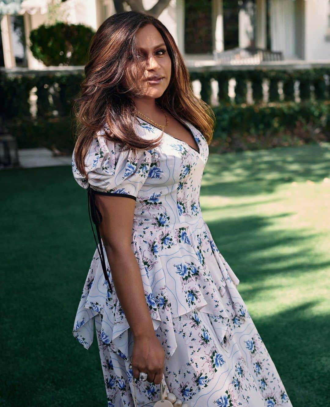 のインスタグラム：「🌸🌸 @mindykaling wears Rodarte FW20 for her @VOGUEIndia cover story (ph: @mrmikerosenthal, styled by: @RiaKamat). #rodarte」