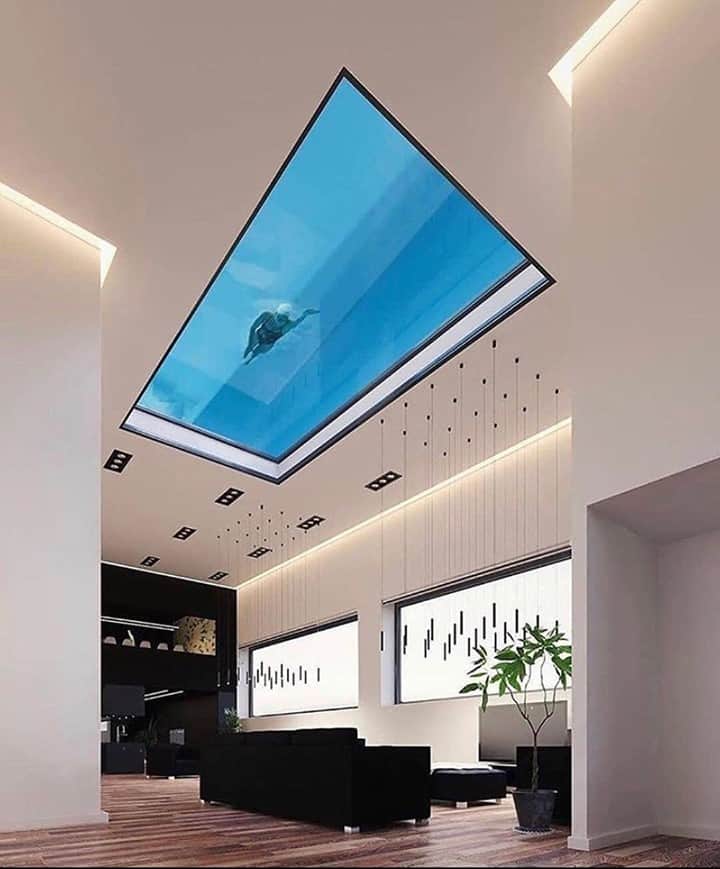 Crazy Roomsのインスタグラム：「What do you think of this interior?🤯 Look up 🏊‍♀️ft @p.h.hernandez」
