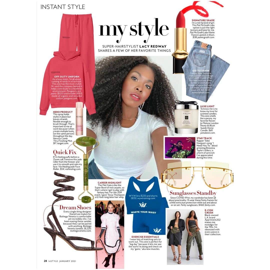 Lacy Redwayのインスタグラム：「Wow, you guys!  My first Style feature in a magazine.   Featured are some of my favorite things right now. Including my eyewear protection solution while working on set during Covid.   Thank you, @instylemagazine, for sharing my style with your readers. I am truly honored. 🥺  Out in @instylemagazine January 2021 Issue. Page 28 ☺️」