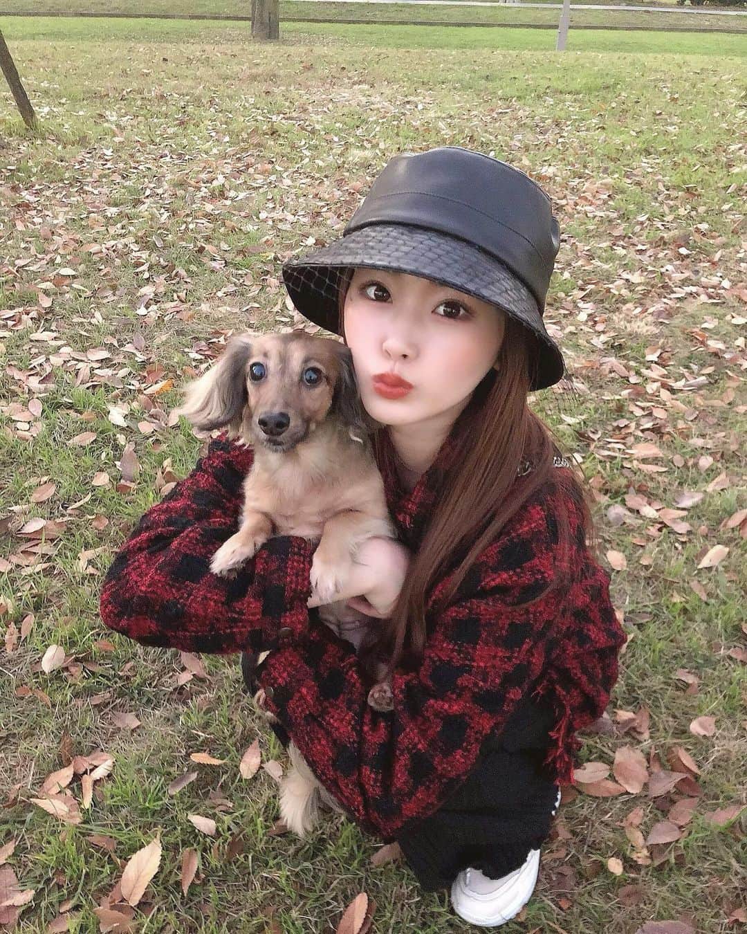 藤川沙弥のインスタグラム：「🐶❤️ この日のお散歩はリンが 急に落ち葉に🍂夢中になりだして 追いかけっこして笑った😂🤎 毎日癒してくれてありがとう🥺❤️  マツエク上下お直ししてもらったので メイクも早く終わって楽チン👀💛 @teenkarbel 🧚🏻‍♀️ お任せでその時の睫毛の状態に合わせて 調整してつけてくれるので安心💞 カラコンはいつものエバーカラーワンデーの シェリーファッジかパールベージュ🤎 @onlinecontact だよ♡ ˒˒」