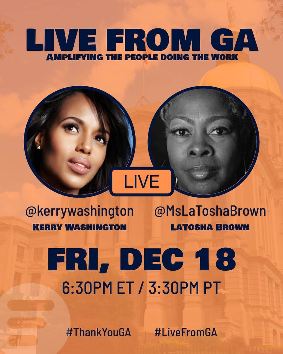 ケリー・ワシントンさんのインスタグラム写真 - (ケリー・ワシントンInstagram)「I 🍑 YOU Georgia! Going #LiveFromGA tomorrow with @mslatoshabrown from @blackvotersmtr!!!!! Swipe for details  👉🏾👉🏾👉🏾👉🏾👉🏾」12月18日 2時15分 - kerrywashington