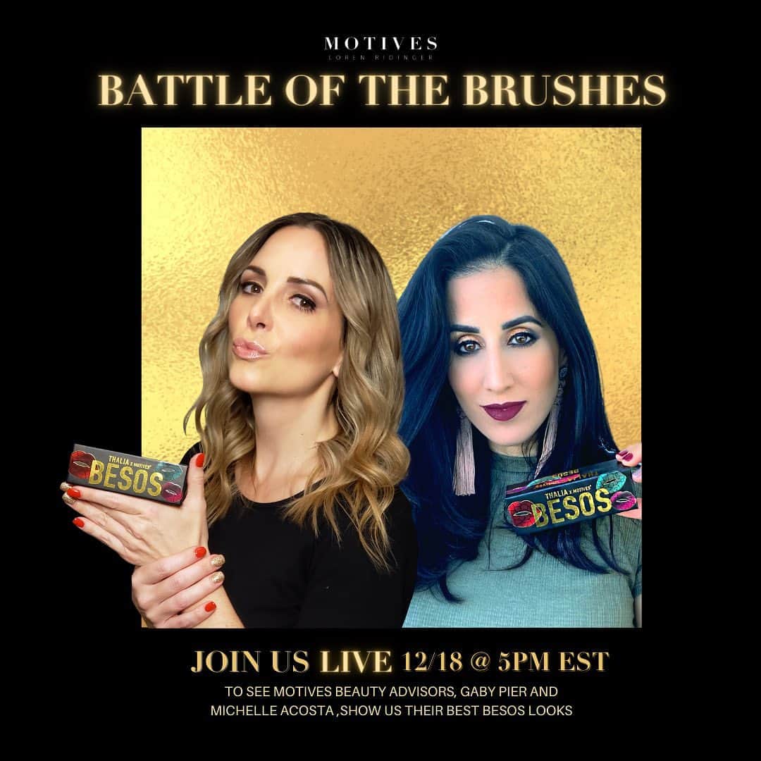 Motives Cosmeticsさんのインスタグラム写真 - (Motives CosmeticsInstagram)「Join us LIVE for Battle of The Brushes✨   Motives Beauty Advisors, @gaby.pier & @michellemonayar, will be “battling it out” creating their own unique looks using the new @thalia BESOS Palette! They’ll also be answering any questions you may have in both English and Español💋  Esté live es la oportunidad perfecta para ver una demostración con la nueva paleta de @thalia en vivo✨This is a great opportunity to see this versatile palette in action. See you there!」12月18日 2時21分 - motivescosmetics