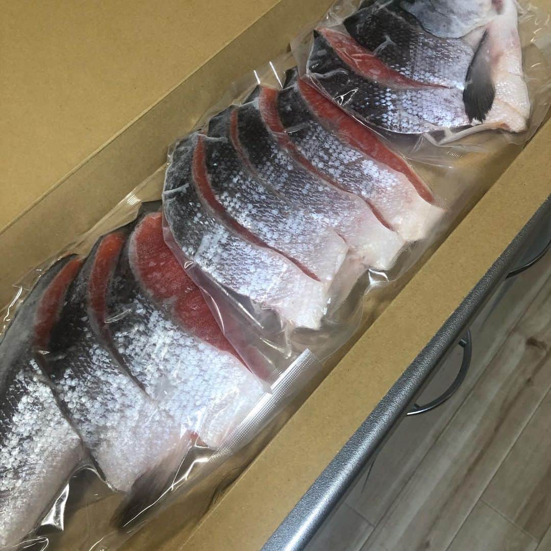 ヨネスケさんのインスタグラム写真 - (ヨネスケInstagram)「北海道から、新巻き鮭が贈られてきました。最近は、切り身の箱詰になっていて有難いです。 いいお正月が迎えられそうです。 #新巻き鮭#北海道#紅鮭」12月18日 2時37分 - yonesuke5656
