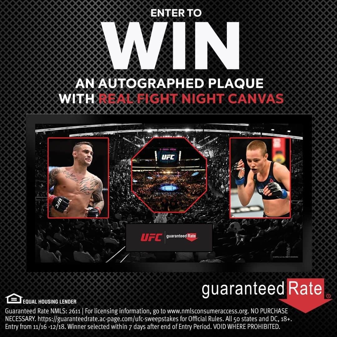 UFCさんのインスタグラム写真 - (UFCInstagram)「Like this post and follow @GuaranteedRate for a chance to win an autographed plaque by two former UFC champs with real fight night canvas 📱  Don't forget to tag your friends!」12月18日 3時05分 - ufc