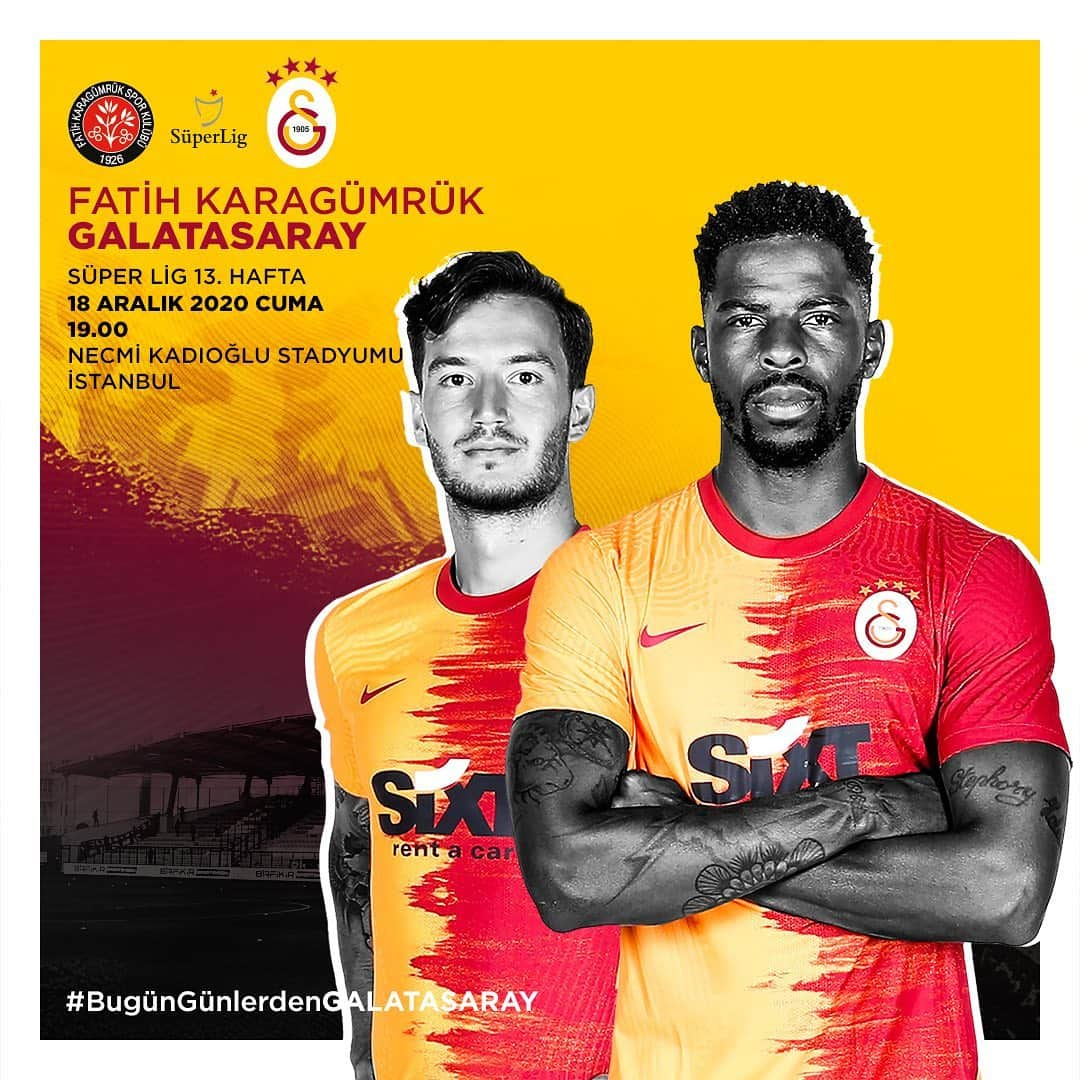 ガラタサライSKさんのインスタグラム写真 - (ガラタサライSKInstagram)「#BugünGünlerdenGALATASARAY 💪  🏆 Süper Lig 2020-2021 Sezonu 🗓 13. Hafta ⚽ Fatih Karagümrük 📆 18.12.2020 ⏰ 19.00 🏟 Necmi Kadıoğlu Stadyumu 📲 #KGvGS 🔗 https://www.galatasaray.org/haber/futbol/maca-dogru-fatih-karagumruk-galatasaray/47701」12月18日 6時12分 - galatasaray